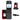 A red and black flip-style mobile phone shown open and closed, alongside a black charging dock, charger, and wall adapter on a white background. 