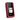 Red and black Lively flip phone with digital display on a white background